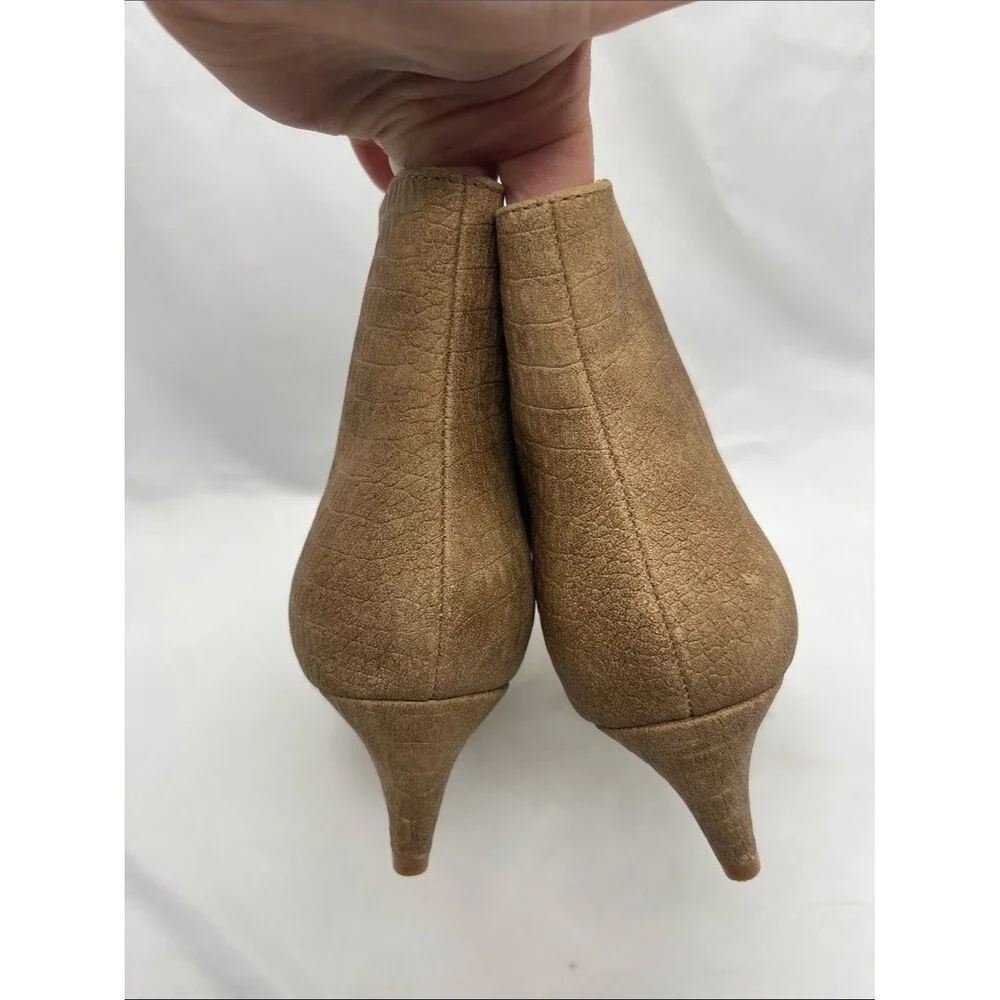 NWT Express Faux Croc Tan Kitten Heel Ankle Boots